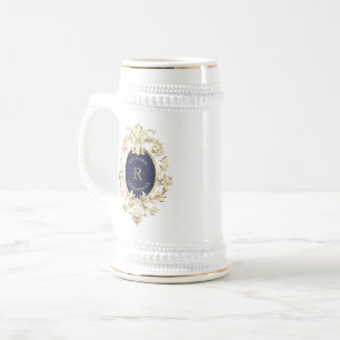 Navy Blau Gold Barock Brautführer Bierglas