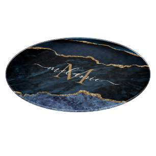 Navy Blau Gold Benutzerdefinierter Buchstabe Name Schneidebrett