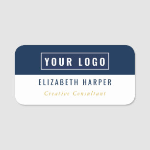 Navy Blau Gold Benutzerdefiniertes Logo Profession Namensschild