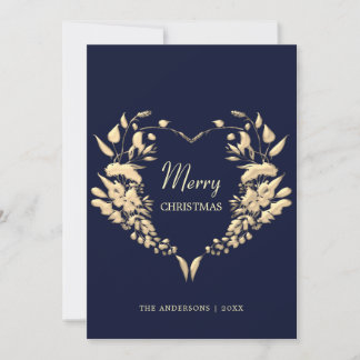 Navy Blau Gold Blumen Herz Weihnachten