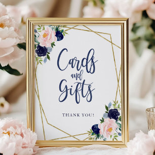 Navy Blau Gold Blumenkarten Und Geschenke Schild