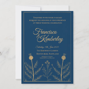 Navy Blau Gold Botanische Distel Personalisierte H Einladung