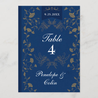 Navy Blau Gold Buchcover Hochzeit Tischnummer