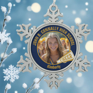 Navy Blau Gold Cheerleader Foto Schneeflocken Zinn-Ornament