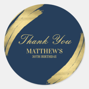 Navy Blau Gold Chic Elegant Geburtstag Danke  Runder Aufkleber