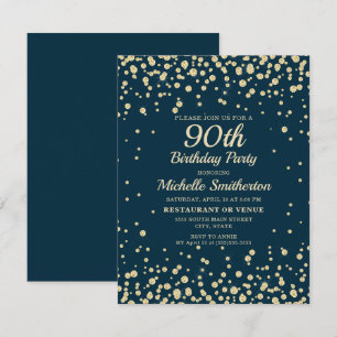 Navy Blau Gold Diamant Glitter Frauen 90. Geburtst Karte