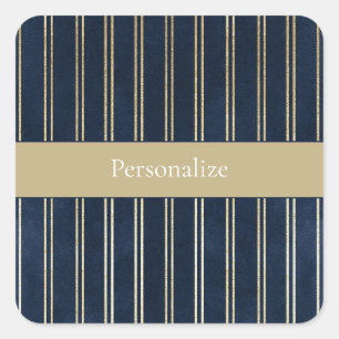 Navy Blau Gold Doppelte Streifen Quadratischer Aufkleber