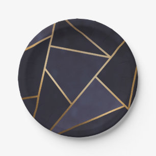 Navy Blau Gold Dreiecke Geometrisch Elegant Klassi Pappteller