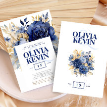 Navy Blau & Gold elegante Hochzeit florale Aquarel