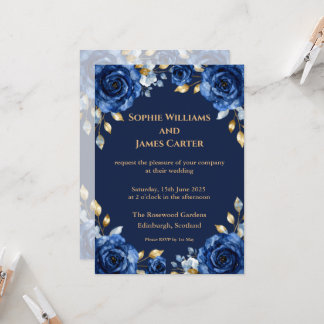 Navy Blau & Gold Florale Luxus-Hochzeits-Einladung Einladung