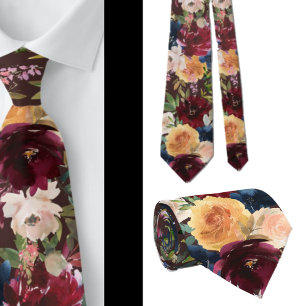 Navy Blau, Gold Gelb, Rosa Wein Blumen Schlips Krawatte