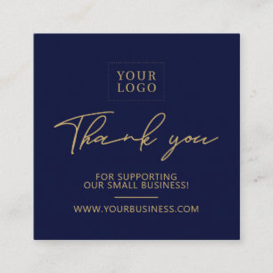 Navy Blau & Gold Geschäft-Logo Verpackung Danke Quadratische Visitenkarte