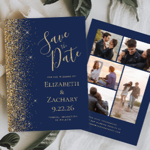 Navy Blau Gold Glitter 5-Foto Save-the-Date-Karte Save The Date