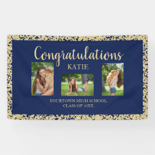 Navy Blau Gold Glitter Abschlussfeier Foto  Banner