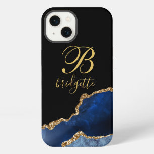 Navy Blau Gold Glitter Achat Monogramm iPhone 13 Hülle
