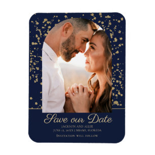 Navy Blau Gold Glitter Bogenkuppel Foto Hochzeit Magnet