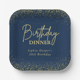 Navy Blau Gold Glitter Konfetti Geburtstagsessen Pappteller