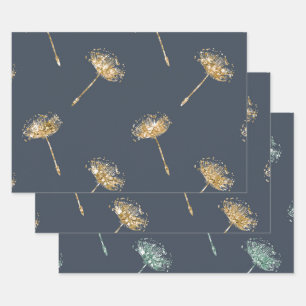 Navy Blau Gold Glitter-Löwenzahnblüten Geschenkpapier Set