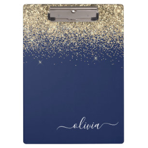 Navy Blau Gold Glitter Mädchen Monogramm Name Klemmbrett