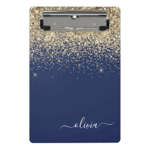 Navy Blau Gold Glitter Mädchen Monogramm Name Mini Klemmbrett