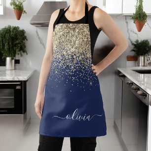 Navy Blau Gold Glitter Mädchen Monogramm Name Schürze
