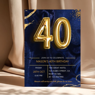 Navy Blau Gold Glitter Überraschung 40. Geburtstag Einladung