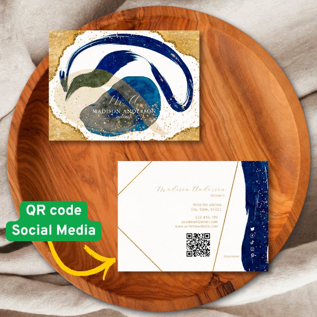 Navy Blau Gold Glitter Website QR Code Geschäft Visitenkarte (Von Creator hochgeladen)