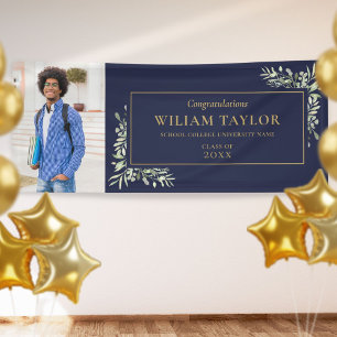 Navy Blau Gold Grünzeug Abschlussfoto Gratulatione Banner