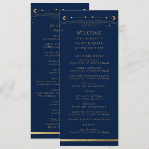 Navy Blau Gold Himmels-Sonne Mond Sterne Hochzeit Programm