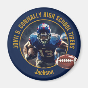 Navy Blau Gold Hohe Schule Footballspieler Foto Magnet