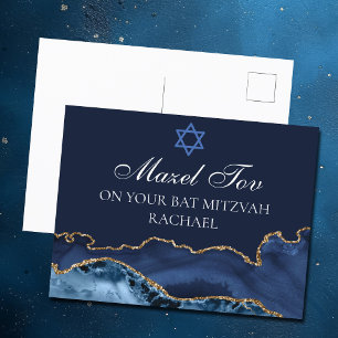 Navy Blau Gold Individuelle Bat Mizwa Mazel Tov Postkarte
