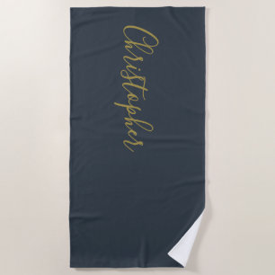 Navy Blau Gold Individuelle Schrift Name Minimalis Strandtuch