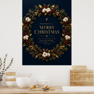 Navy Blau Gold Kranz Frohe Weihnachten Geschenkpap Poster