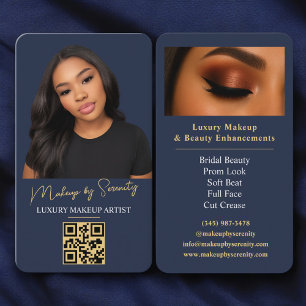 Navy Blau Gold Makeup Artist QR Code Luxus Schönhe Visitenkarte