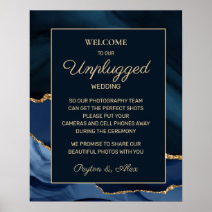 Navy Blau Gold Marmor Achat Unplugged Hochzeit Poster
