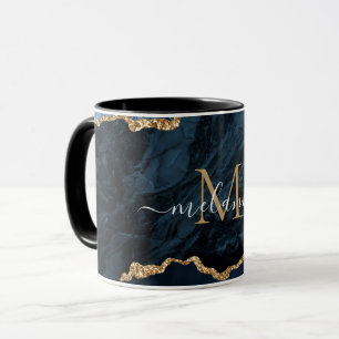 Navy Blau Gold Marmor Dein Name Buchstabe Kaffeeta Tasse