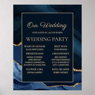 Navy Blau Gold Marmor Hochzeitsfeier Poster