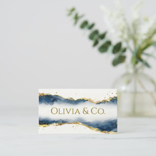 Navy Blau Gold Marmor Wasserfarbe Eleganz Geschäft Visitenkarte