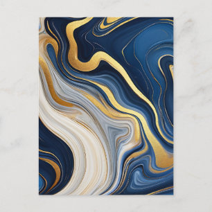 Navy Blau Gold Marmor Wirbel Postkarte