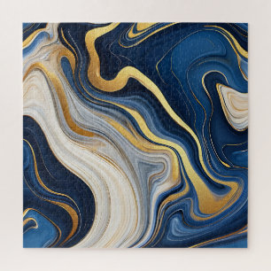 Navy Blau Gold Marmorschwünge Puzzle