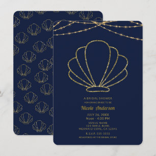 Navy Blau & Gold Meeresschnecke Meerjungfrau Braut Einladung