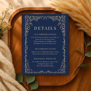 Navy Blau Gold Minimalistische Hochzeitsdetails Einladung