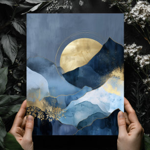Navy Blau Gold Moderne Abstrakte Landschaft Wandku Poster