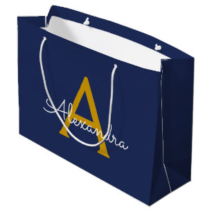 Navy Blau Gold Moderne Schrift Girly Monogramm Nam Große Geschenktüte