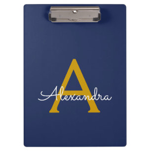 Navy Blau Gold Moderne Schrift Mädchen-Monogramm-N Klemmbrett