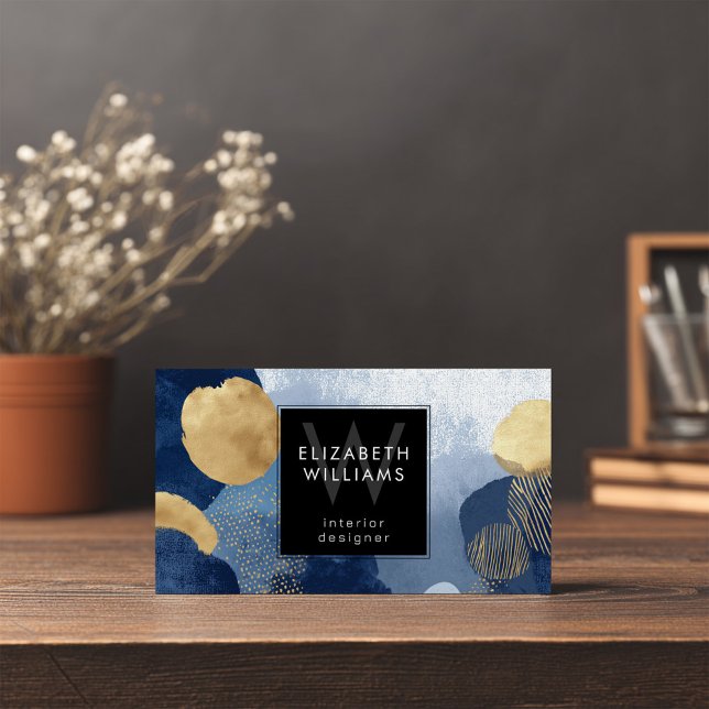 Navy Blau Gold Monogramm Moderne Visitenkarte (Von Creator hochgeladen)
