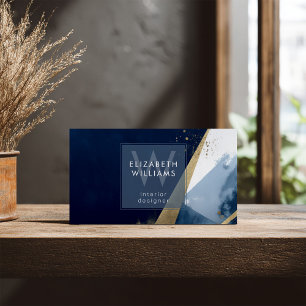 Navy Blau Gold Monogramm Moderne Visitenkarte