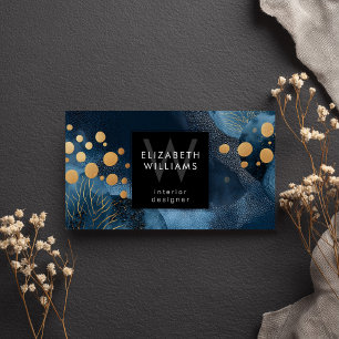 Navy Blau Gold Monogramm Moderne Visitenkarte