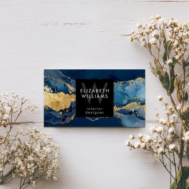Navy Blau Gold Monogramm Moderne Visitenkarte (Von Creator hochgeladen)