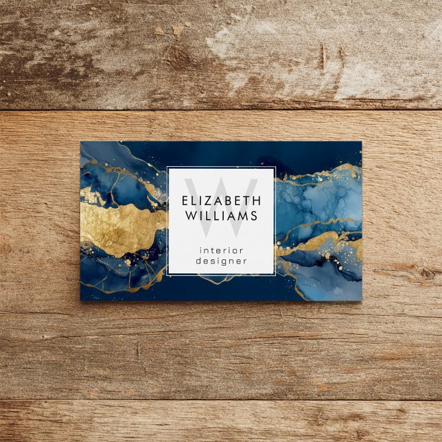 Navy Blau Gold Monogramm Moderne Visitenkarte (Von Creator hochgeladen)